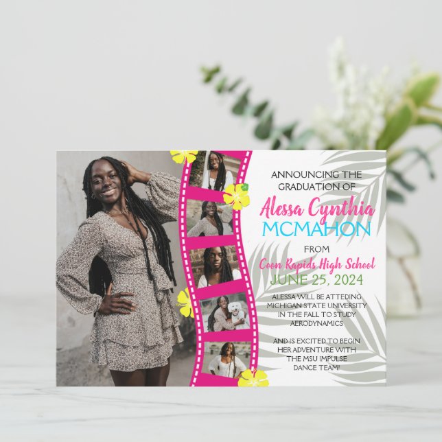 Tropical Luau Filmstrip 6 Photo Grad Announcement (Standing Front)