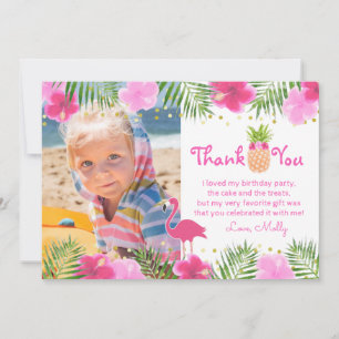 Tropical Luau Flamingo Birthday Girl Thank You Card