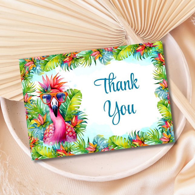 Tropical Luau Flamingo Graduation Thank You Card (Creator Uploaded)