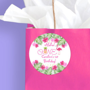 Tropical Luau Flamingo Pineapple First Birthday Classic Round Sticker