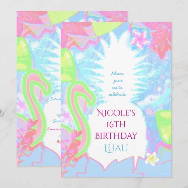 Tropical Luau Fun Colour Pineapple Party Invitatio Invitation (Front/Back)
