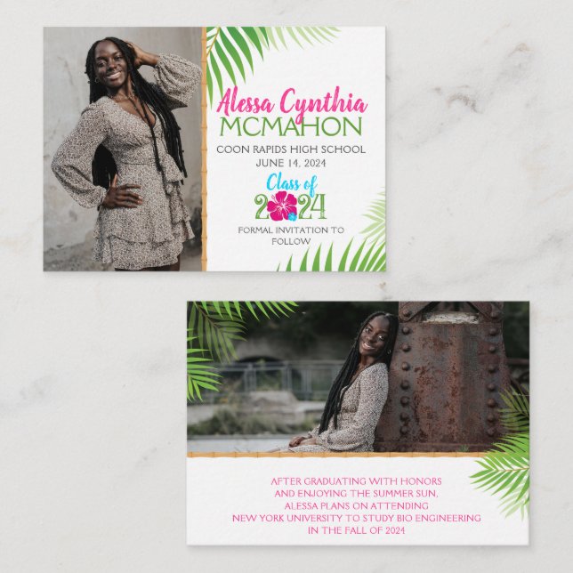 Tropical Luau Graduation 2 Photo Mini Announcement (Front/Back)