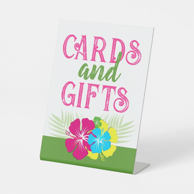 Tropical Luau Hawaiian Cards & Gifts Table Party Pedestal Sign (Tropical Luau Hawaiian Cards & Gifts Table Party Pedestal Sign)