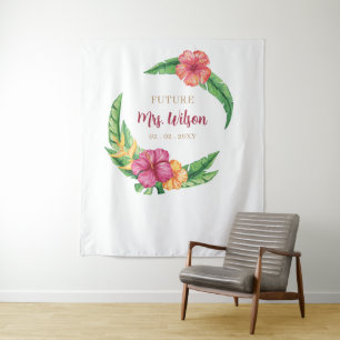 Tropical Luau Hibiscus Bridal Shower Backdrop Tapestry