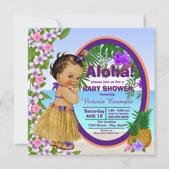 Tropical Luau Hwaiian Hula Girl Baby Shower Invitation (Front)