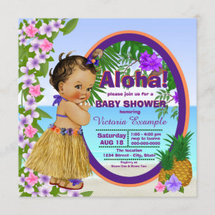Tropical Luau Hwaiian Hula Girl Baby Shower Invitation