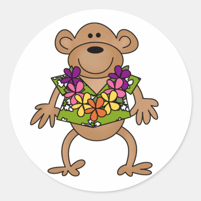 Tropical Luau Monkey Classic Round Sticker (Front)