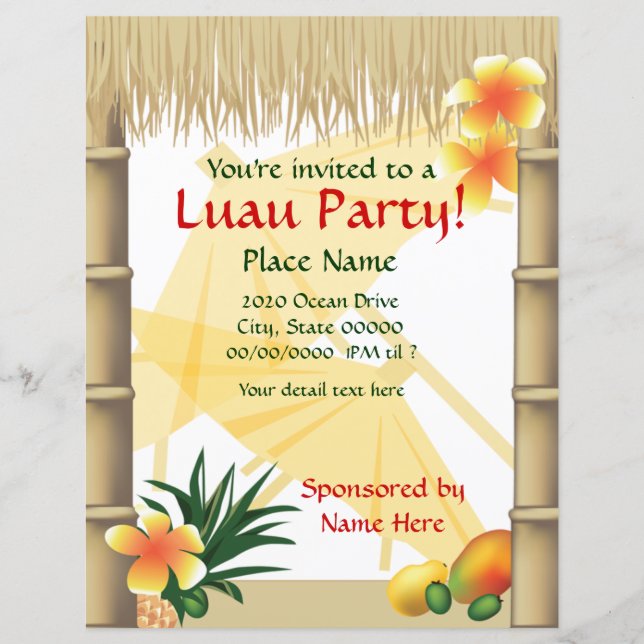 Tropical Luau Party Tiki Hut Event Flyer (Front)
