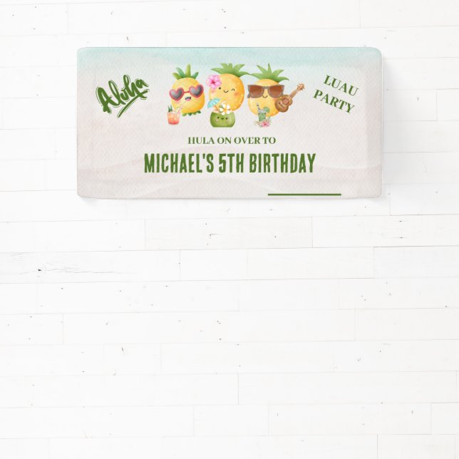 Tropical Luau Pineapple Beach Birthday Banner (Insitu)