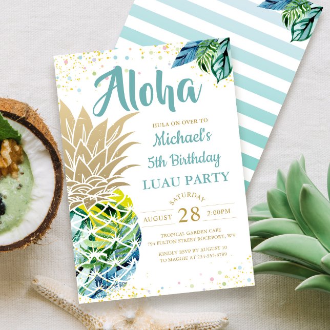 Tropical Luau Pineapple Beach Birthday Invitation (Creator Uploaded)