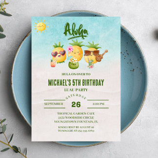 Tropical Luau Pineapple Beach Birthday Invitation