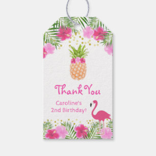 Tropical Luau Pineapple Flamingo Birthday Gift Tags