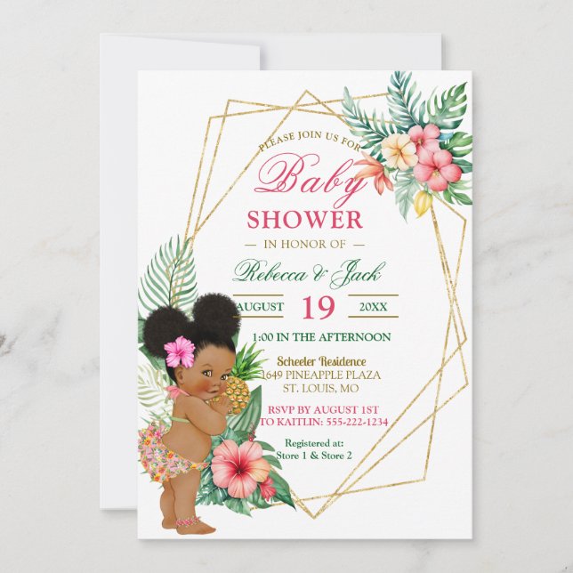 Tropical Luau Pineapple Girl Baby Shower Invitation (Front)