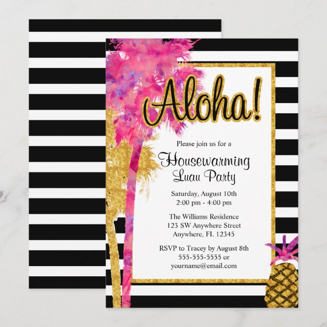 Tropical Luau Stripes Housewarming Party Invites (Front/Back)