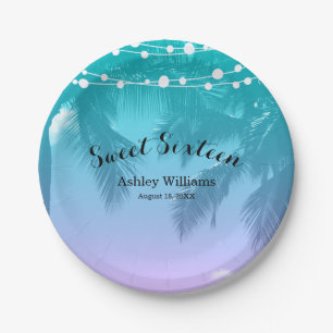 Tropical Luau Teal Pink Sweet 16 Birthday Party Paper Plate