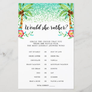 Tropical Luau Watercolor Would She Rather Game