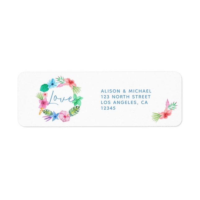 Tropical luau wreath beach wedding love script (Front)