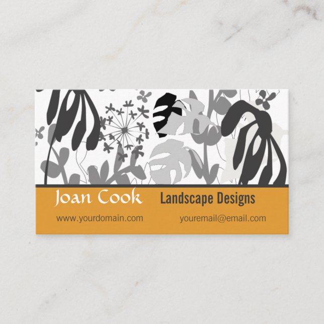 Tropical Lush Black White Bold Floral Gardening Business Card (Front)