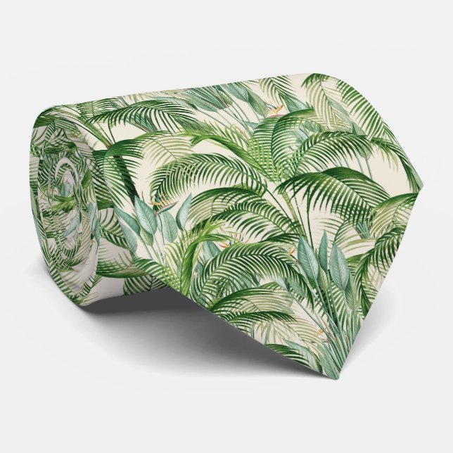 Tropical Lush Foliage Palm Leaves Pattern Tie (Rolled)