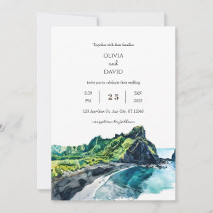 Tropical Lush Greenery Island View Beach wedding  Invitation