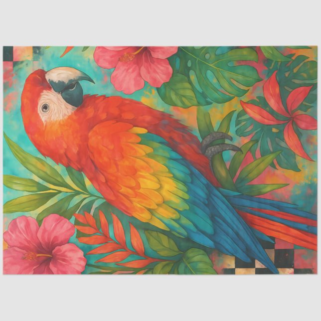 Tropical Macaw Decoupage Paper – Scarlet Parrot  (Front)