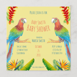 Tropical Macaw Parrot Baby Shower Invitation