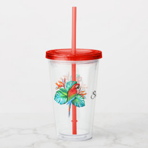 Tropical Macaw Parrot Personalised Acrylic Tumbler