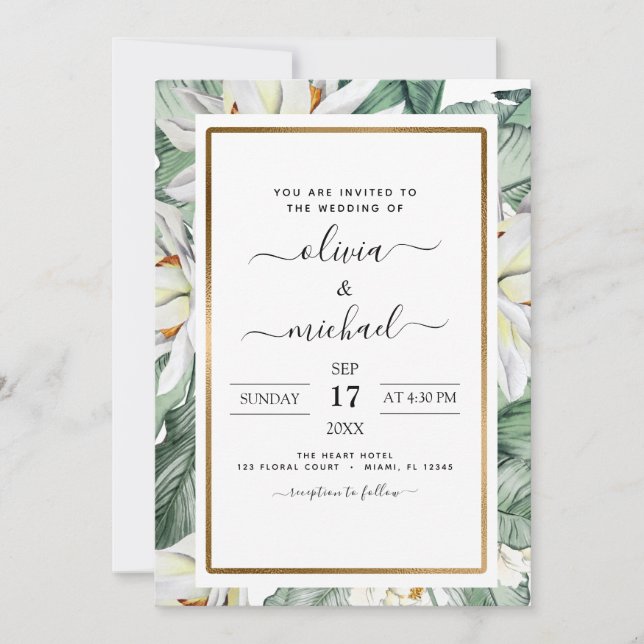 Tropical Magnolia Floral Wedding Invitation Flyer (Front)