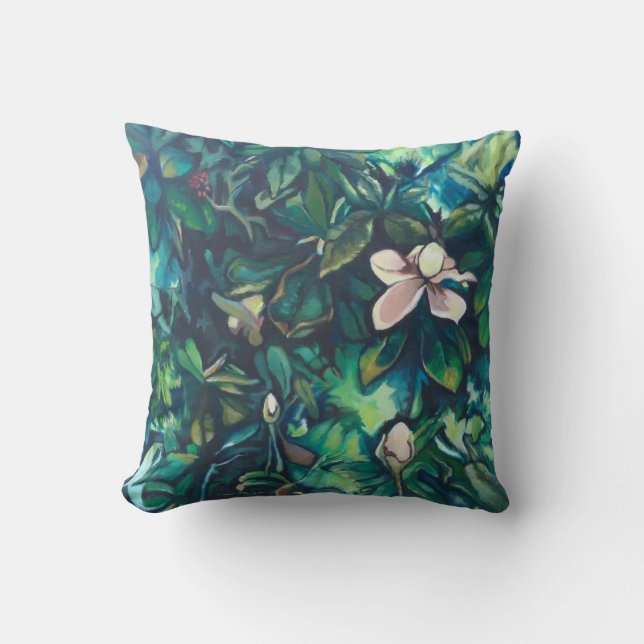 Tropical Magnolia square throw pillow (Front)