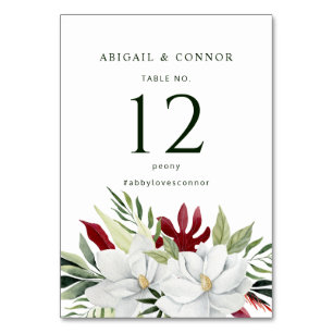 Tropical Magnolia White Green Red Table Number