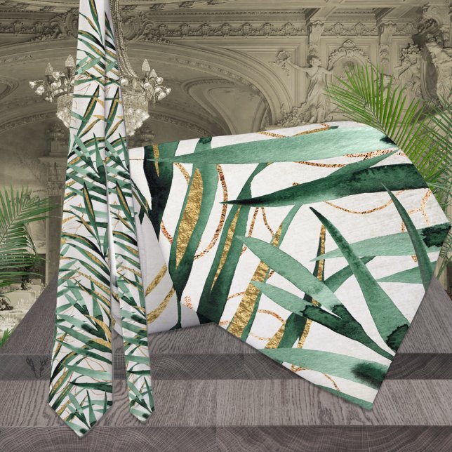 Tropical Majesty Palm Gold Fronds Wedding Neck Tie (Creator Uploaded)
