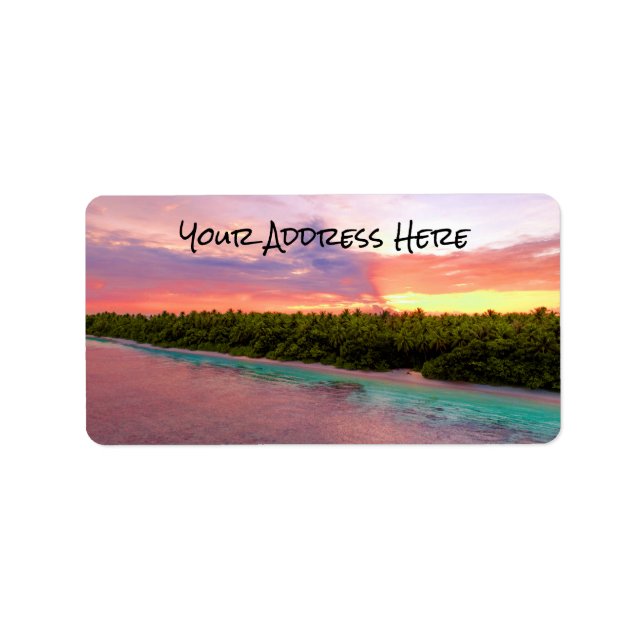 Tropical Maldives Palm Trees Island Beach Sunset Label (Front)