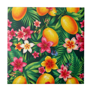 Tropical Mango and Palm Leaf Pattern Tile