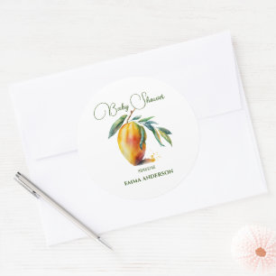 Tropical Mango Baby Shower Classic Round Sticker