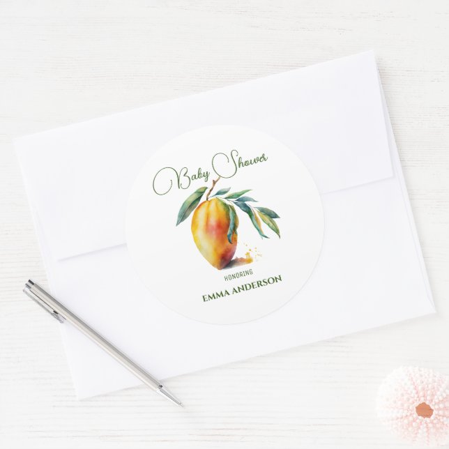 Tropical Mango | Baby Shower Classic Round Sticker (Envelope)