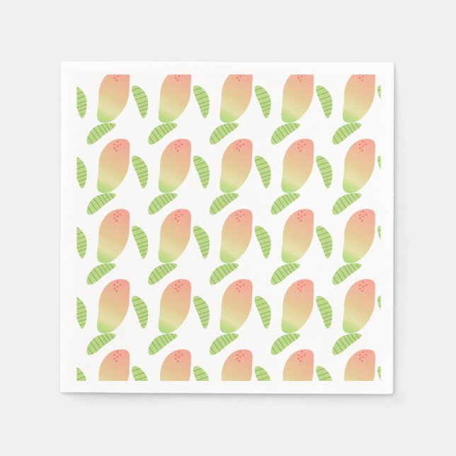 Tropical Mango Fruit Green Orange Party Napkin (Front)