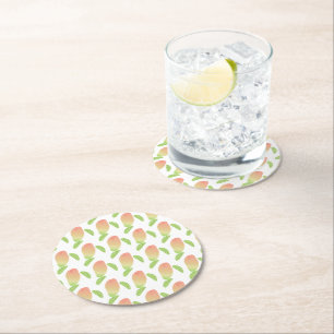 Tropical Mango Fruit Green Orange Party Round Paper Coaster