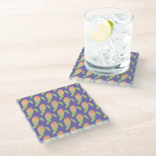 Tropical Mango Fruit Green Orange Purple Glass Coaster