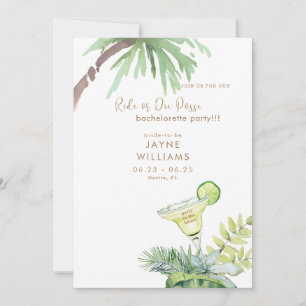 Tropical Margarita Ride or Die Bachelorette Party  Invitation