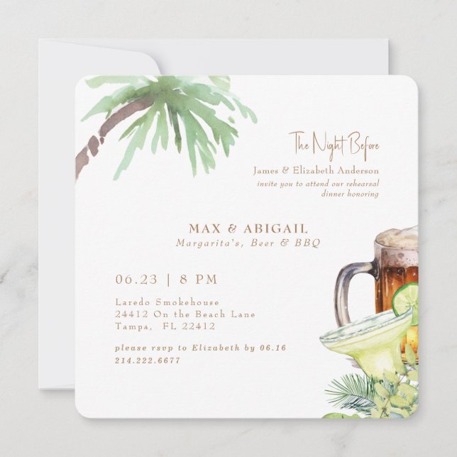 Tropical Margaritas Beer & BBQ the Night Before Invitation (Front)