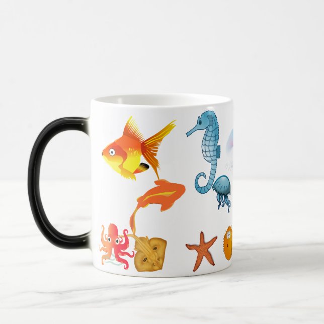 Tropical Marine Life Gold-Fish Seahorse Octopus  Magic Mug (Left)