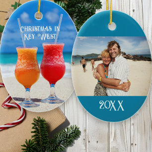 Tropical Marriage First Christmas Photo Keepsake Ceramic Tree Decoration