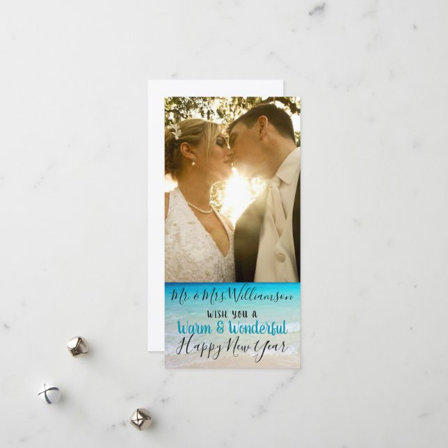 Tropical Married Christmas Mr. Mrs. Photo Card (Front/Back In Situ)