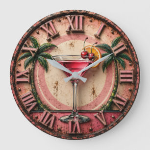 Tropical Martini Pink Cocktail Bar Decor Large Clock