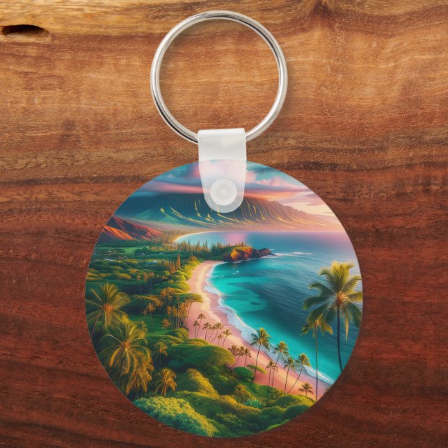 Tropical Maui Island Paradise Key Ring (Back)
