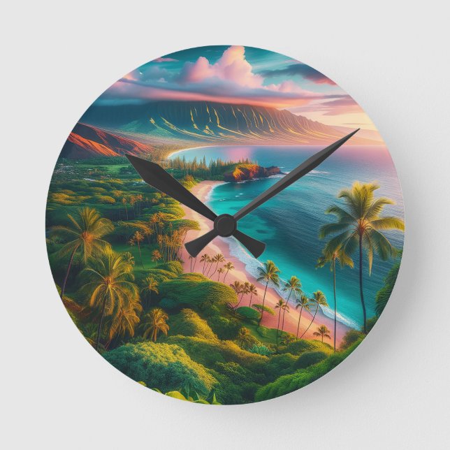 Tropical Maui Island Paradise Round Clock (Front)