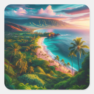 Tropical Maui Island Paradise Square Sticker