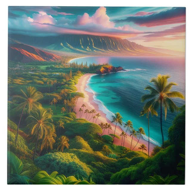 Tropical Maui Island Paradise Tile (Front)