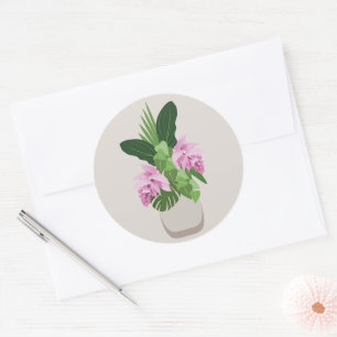 Tropical Medinilla Elegant Flower in Vase Classic Round Sticker