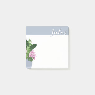 Tropical Medinilla Flower Blue Vase Add Name Post-it Notes